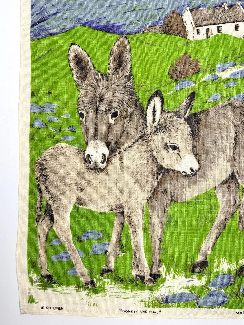 New Vintage Irish Linen Tea Towel Donkey and Foal 20x30